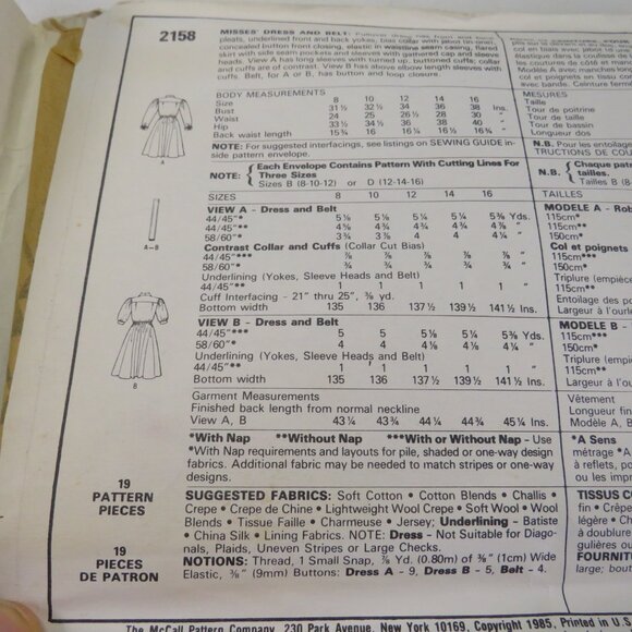 McCalls 2158 clothing pattern Dress size 8-12 UNCUT - Picture 7 of 8